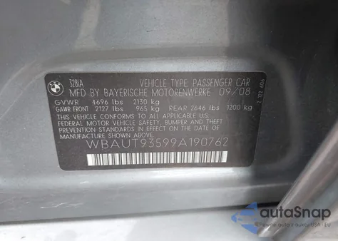 2009 BMW 328I из США, поврежденный, VIN WBAUT93599A190762